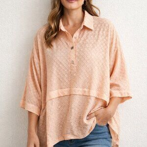 WYNNE LAYERS size M peach 3/4 sleeve popover tunic, light weight, relaxed fit